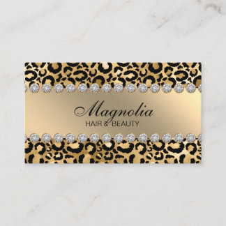 Elegant Black och Guld Leopard Hair Salon Visitkort