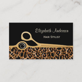 Elegant Black och Guld Leopard Hair Salon Visitkort