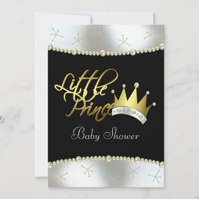 Elegant Black och Guld Little Prince Baby Shower Inbjudningar (Framsida)