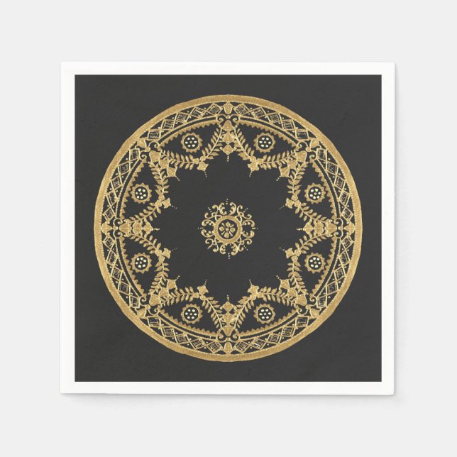 Elegant Black och guld mandala Pappersservett (Framsidan)