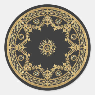Elegant Black och guld mandala Runt Klistermärke