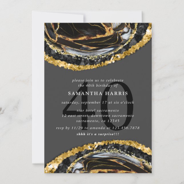 Elegant Black och Guld Marble 40:e födelsedagen Pa Inbjudningar (Framsida)