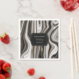 Elegant Black och Guld Marble Bröllop Pappersservett
