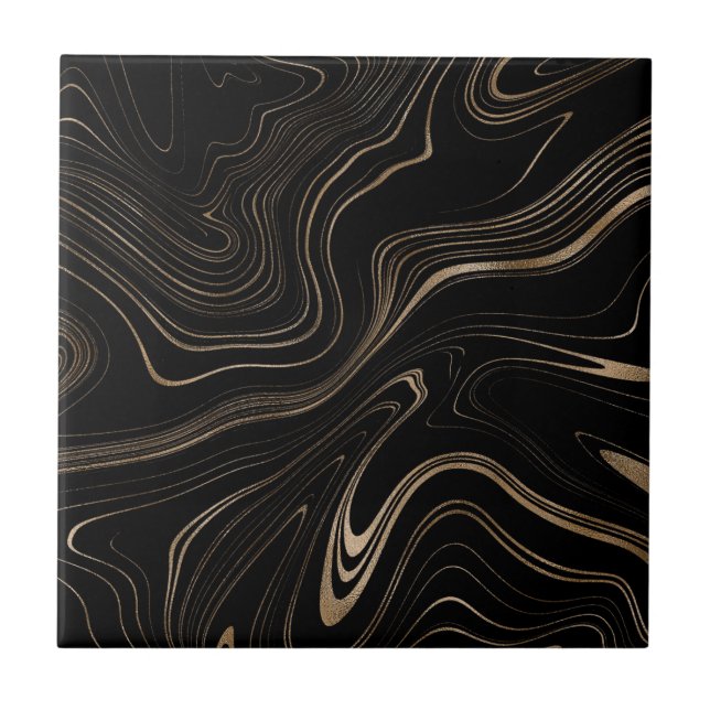 Elegant Black och Guld Marble Mönster Aestetic Kakelplatta (Framsidan)