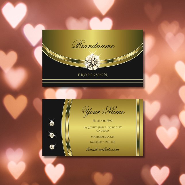 Elegant Black och Guld med Luxuriga Rhinestoner Visitkort (Skapare uppladdad)
