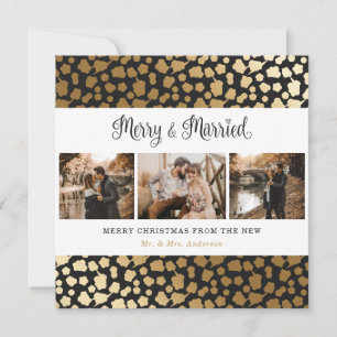 Elegant Black och Guld Merry och gift jul Julkort