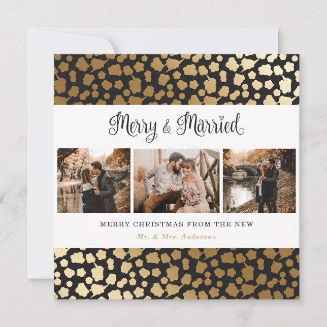 Elegant Black och Guld Merry och gift jul Julkort (Framsida)
