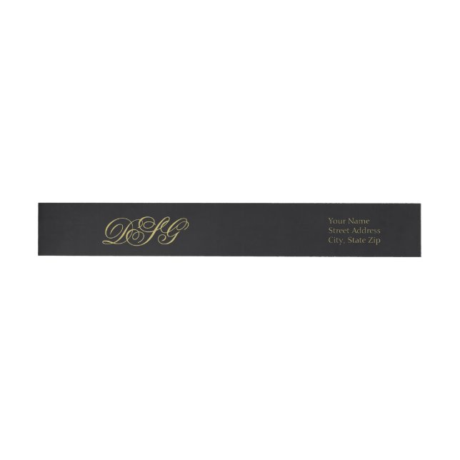 Elegant Black och Guld Monogram Etikettband (Individual)