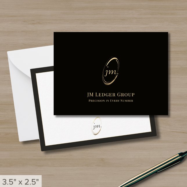 Elegant Black och Guld Monogram Initialer Logotyp Anteckningskort (Skapare uppladdad)