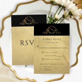 Elegant Black och Guld Monogram med/utan måltider OSA Kort
