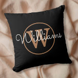 Elegant Black och Guld Monogram Namn Kudde<br><div class="desc">Klassiskt svart och guld monogram dekorativ kudde. Du kan anpassa namn,  monogrammet och anpassa teckensnittet och färg för att skapa din egen unika design. Designad av Thisisnotme©</div>