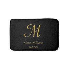 Elegant Black och Guld Monogram Namn Newlyweds Badrumsmatta
