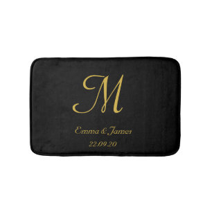 Elegant Black och Guld Monogram Namn Newlyweds Badrumsmatta