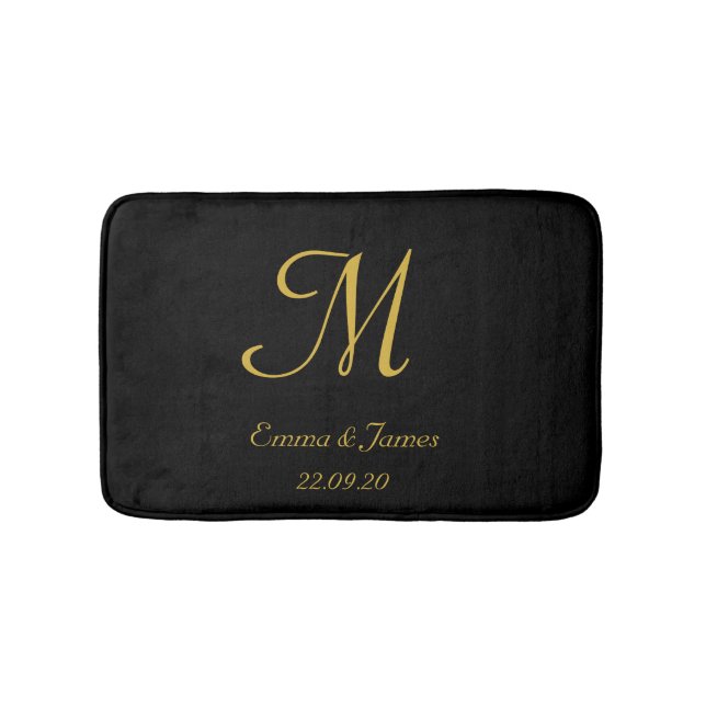Elegant Black och Guld Monogram Namn Newlyweds Badrumsmatta (Framsidan)
