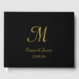 Elegant Black och Guld Monogram Script Bröllop Gästböcker