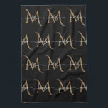 Elegant Black och Guld Monogram Script Namn Kökshandduk<br><div class="desc">Elegant Black och Guld Monogram Script Namn</div>