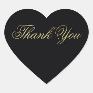 Elegant Black och Guld Monogram Tack Hjärtformat Klistermärke