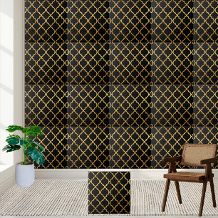 Elegant Black och Guld Moroccan Trellis Mönster Kakelplatta