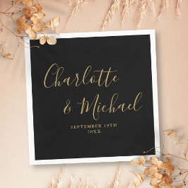 Elegant Black och Guld Namnteckning Bröllop Pappersservett