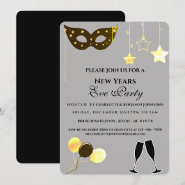 Elegant Black och Guld Nyårsafton Party Inbjudningar