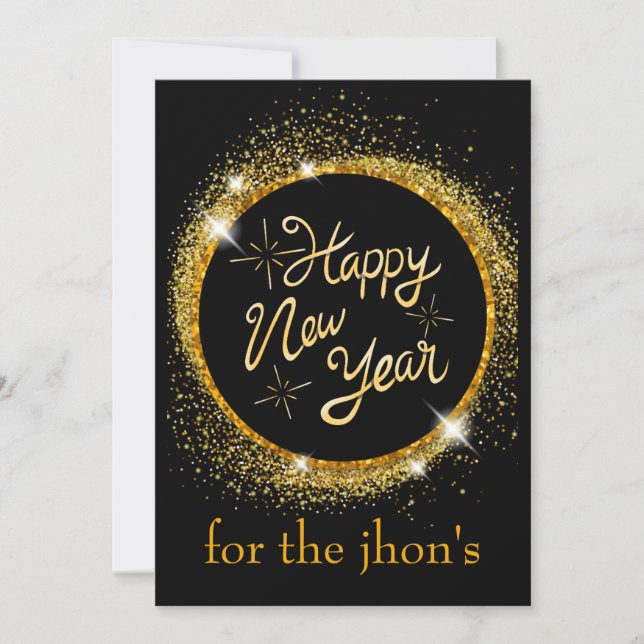 ELEGANT BLACK OCH GULD NYTT ÅRSKORT HELGDAG JULKORT (Framsida)
