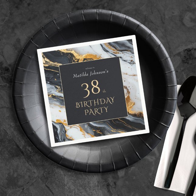 Elegant Black och Guld oavsett Födelsedagsfest Pappersservett (Elegant Black and Gold Any Age Birthday Party Napkins)