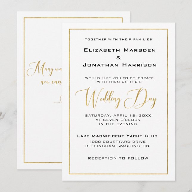 Elegant Black och Guld och Gräns Bröllop Inbjudningar (Fram/baksida)