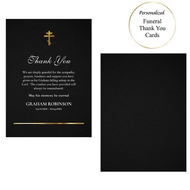 Elegant Black och Guld ortodox Christian Memorial Tack Kort (Skapare uppladdad)