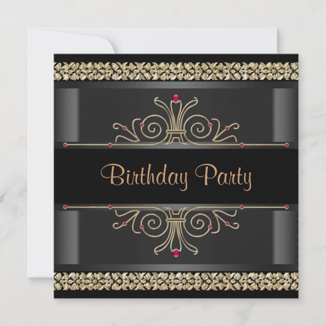 Elegant Black och Guld Party Inbjudningar (Framsida)