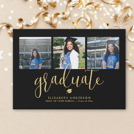 Elegant Black och Guld Photo Collage Studenten Inbjudningar