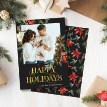 Elegant Black och Guld Poinsettia Photo jul