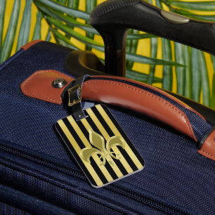 Elegant Black och Guld Rand med Fleur-de-Lis Bagagebricka