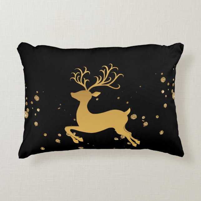 Elegant Black och Guld Rudolph Prydnadskudde (Framsidan)