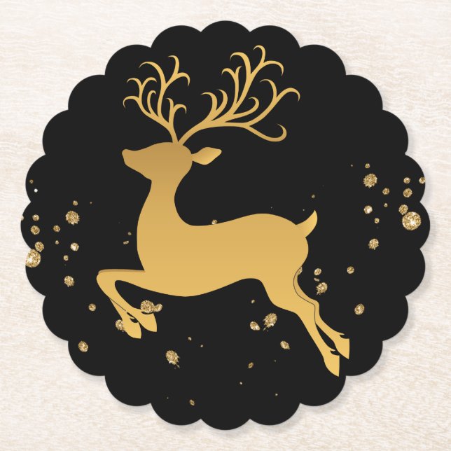 Elegant Black och Guld Rudolph Underlägg Papper (Framsida)