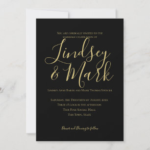 Elegant Black och Guld Script Bröllop Inbjudningar