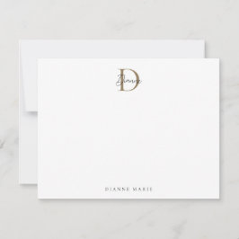 Elegant Black och Guld Script Monogram Anteckningskort