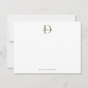 Elegant Black och Guld Script Monogram Anteckningskort