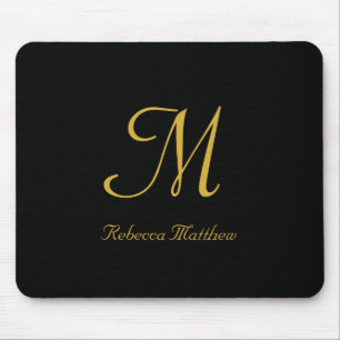 Elegant Black och Guld Script Monogram Musmatta