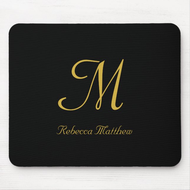 Elegant Black och Guld Script Monogram Musmatta (Framsidan)