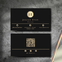 Elegant Black och Guld Shiny Modern Monogram Visitkort
