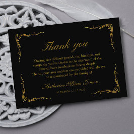 Elegant Black och Guld Simple Sympathy Funeral Tack Kort
