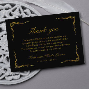 Elegant Black och Guld Simple Sympathy Funeral Tack Kort