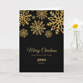 Elegant Black och Guld Snöflingor Namn jul Kort