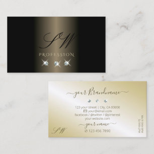 Elegant Black och Guld Sparkling Diamonds Initiale Visitkort