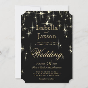 Elegant Black och Guld Starlight Bröllop Inbjudningar