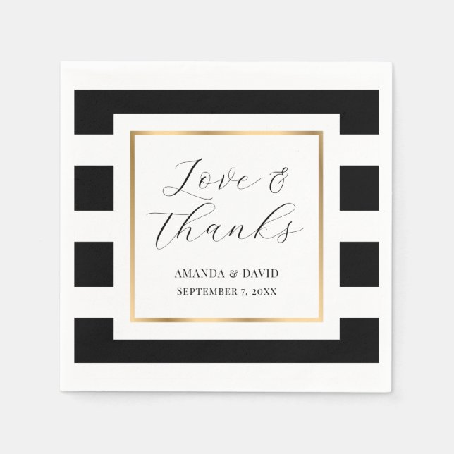 Elegant Black och Guld Stripe Bröllop Pappersservett (Framsidan)