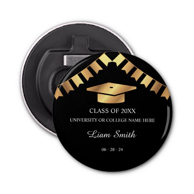 Elegant Black och Guld Studenten Souvenir Flasköppnare (Framsidan)