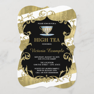 Elegant Black och Guld Tea Party Inbjudningar