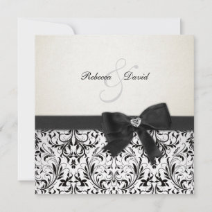 Elegant Black och Ivory Damask med diamantbåge Inbjudningar
