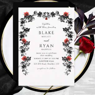 Elegant Black och Red Victorian Gothic Bröllop Inbjudningar